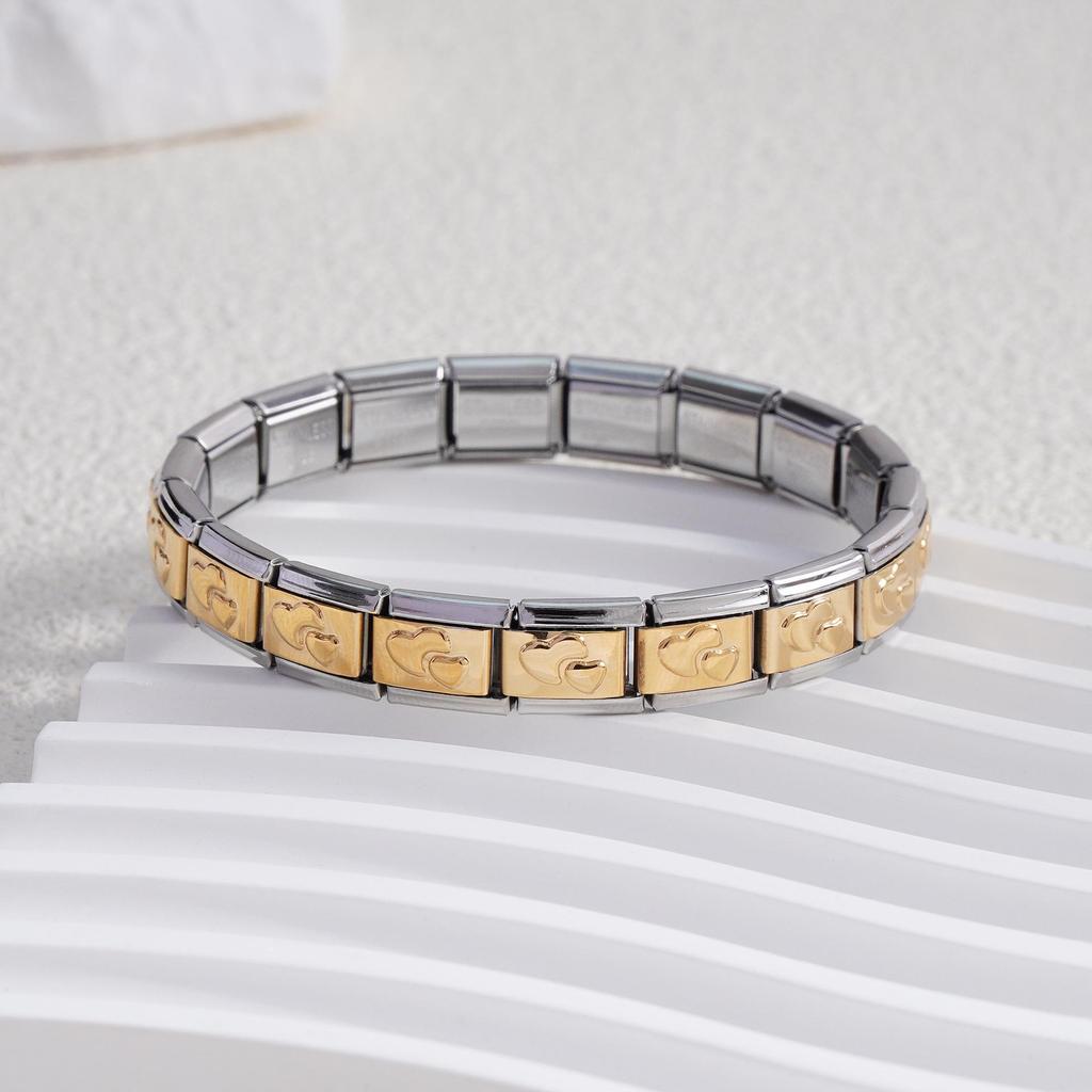 Italian Stainless Steel Love Heart & Star Modular Bracelet - Detachable Elastic Watch Band, European & American Fashion.