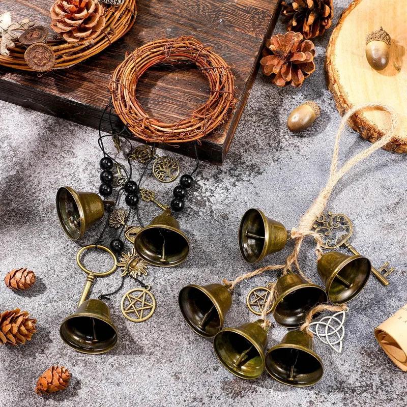 Magic Witch Bells Hangers - Handmade Protection Wreath, Wind Chimes for Home Door, Doorknob Decor, Witchcraft Accent with Guardi