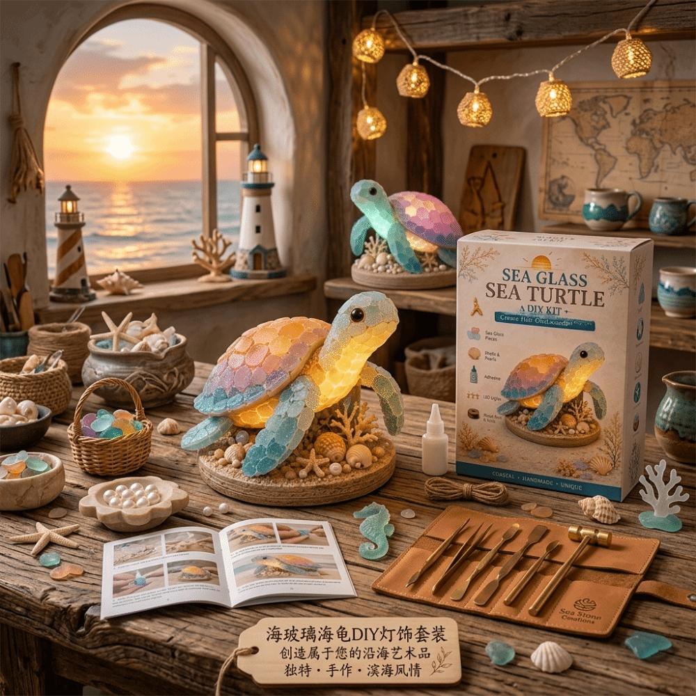 Handmade Sea Glass Art Kit Tortoise Jellyfish Sea Animals DIY Material Kit Home Decor
