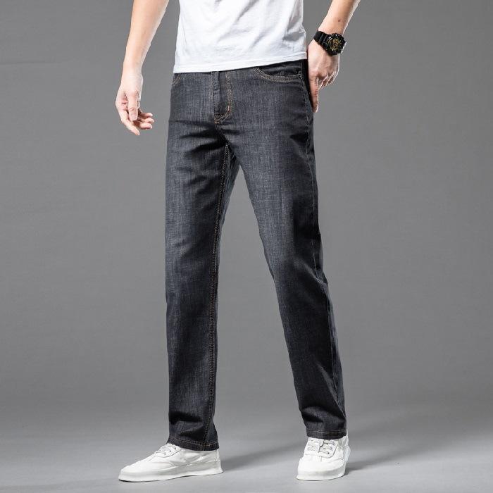 

Новые летние тонкие джинсы для мужчин среднего возраста, деловые брюки с высокой талией, свободные брюки из ледяного шелка 42