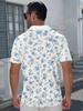 Printed Design – Not Textured Men's Short-Sleeve POLO, Flat Digital Print Pattern - Non-Textured Light Blue Small Floral Print, Stylish and Simple