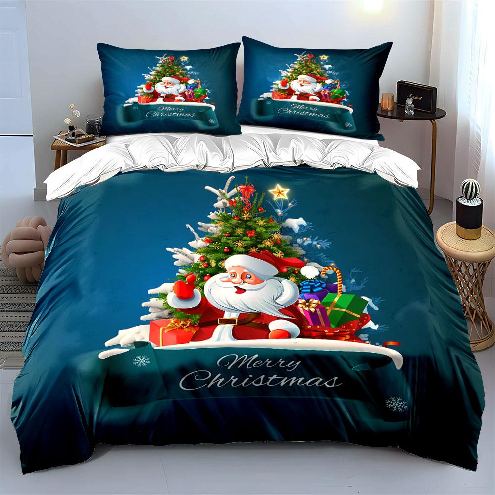Santa Claus and Christmas Tree Bedding Duvet Cover Set Duvet Cover Pillowcases (1*Duvet Cover 2*Pillowcases, without duvet insert)
