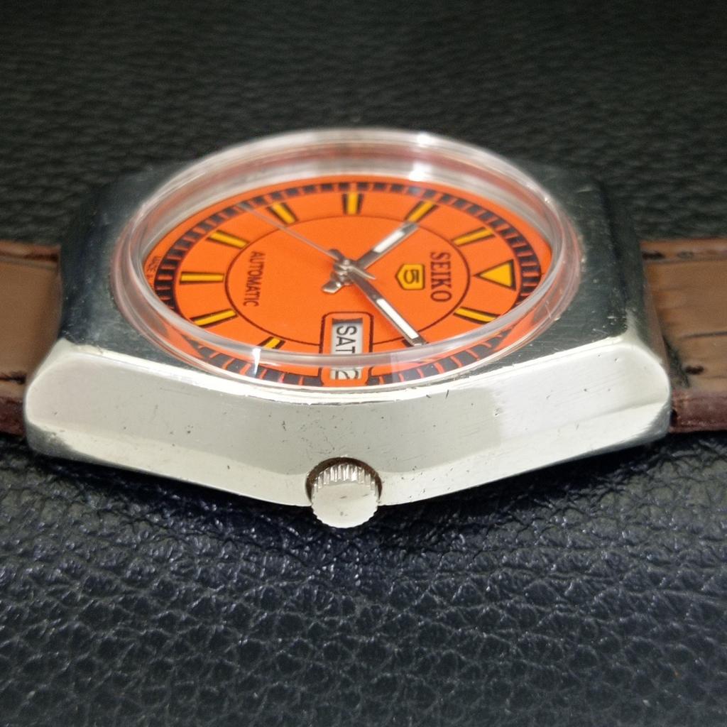 JAPAN 6309A VINTAGE SEIKO 5 AUTOMATIC MENS ORANGE COLOR DIAL WATCH a702736-1
