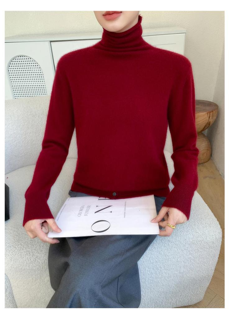 2025 A/W Women's Cashmere High Neck Loose Knit Sweater with Rolled Hem