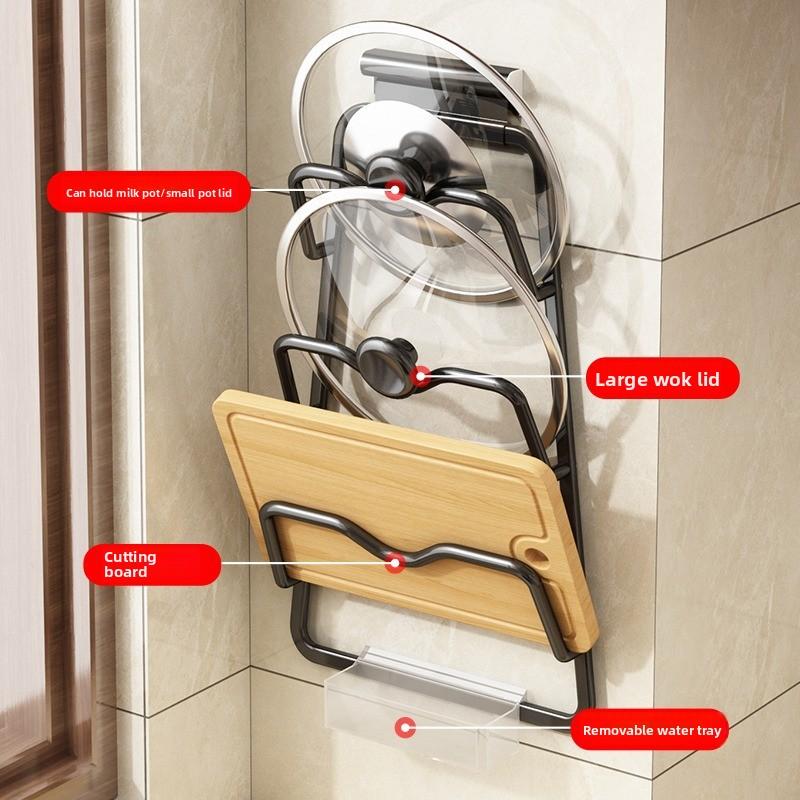 Pot Lid Rack, Non Perforated Wall Mounted Kitchen Storage Rack, Large Vegetable Board Holder, Household Storage Multi-layer Cutting Board Rack