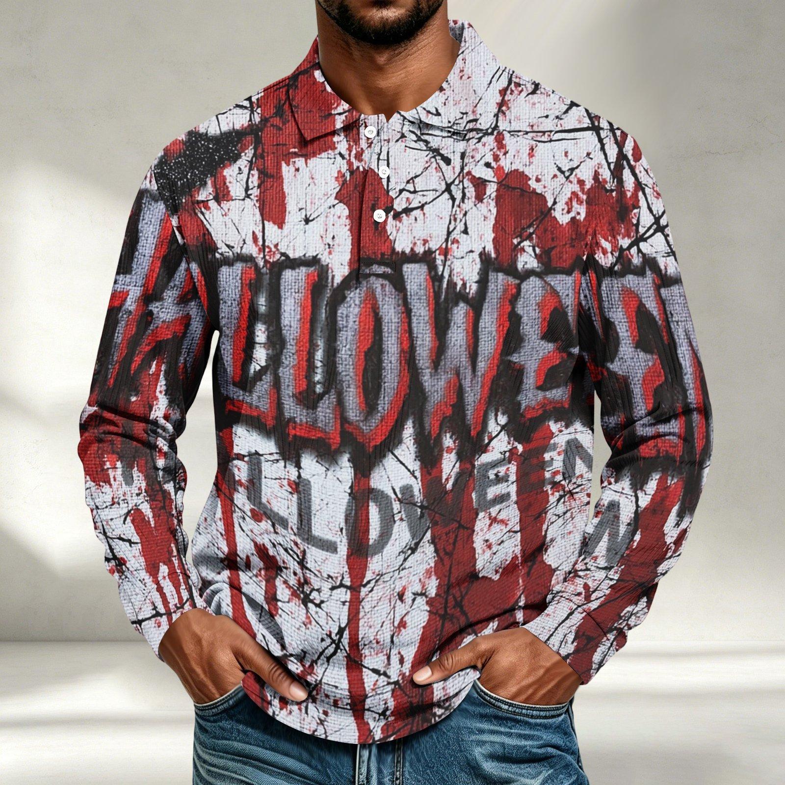 Men s Halloween Print Long Sleeve Shirt Casual Loose Fit Top S