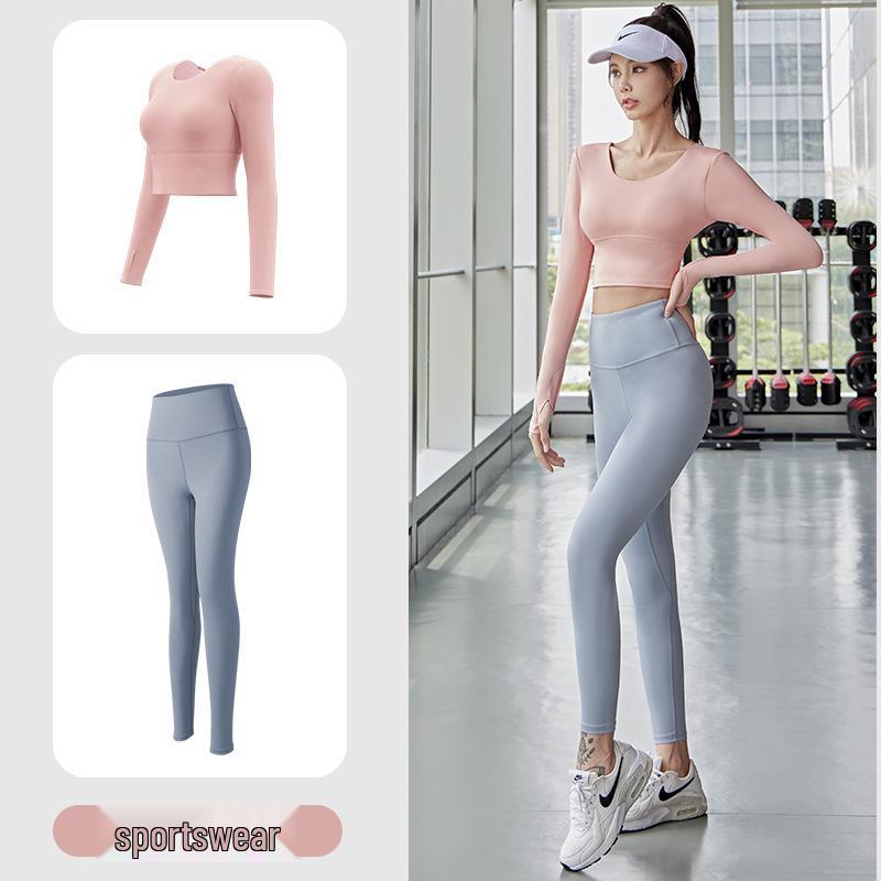 Autumn Quick-Dry Yoga Suit with Chest Pads - Seamless Slimming Long Sleeve Top for Women