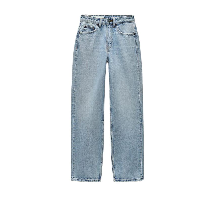 Spring New Women's Clothing Casual All-Matching Straight High Waist Cotton Loose Plaid Denim 2569047