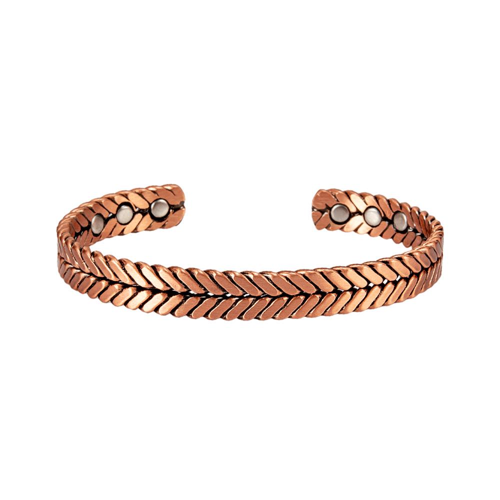 Women's Tricolor Magnetic Energy Bracelet: Wheat/Silver/Copper Adjustable Pure Copper Design