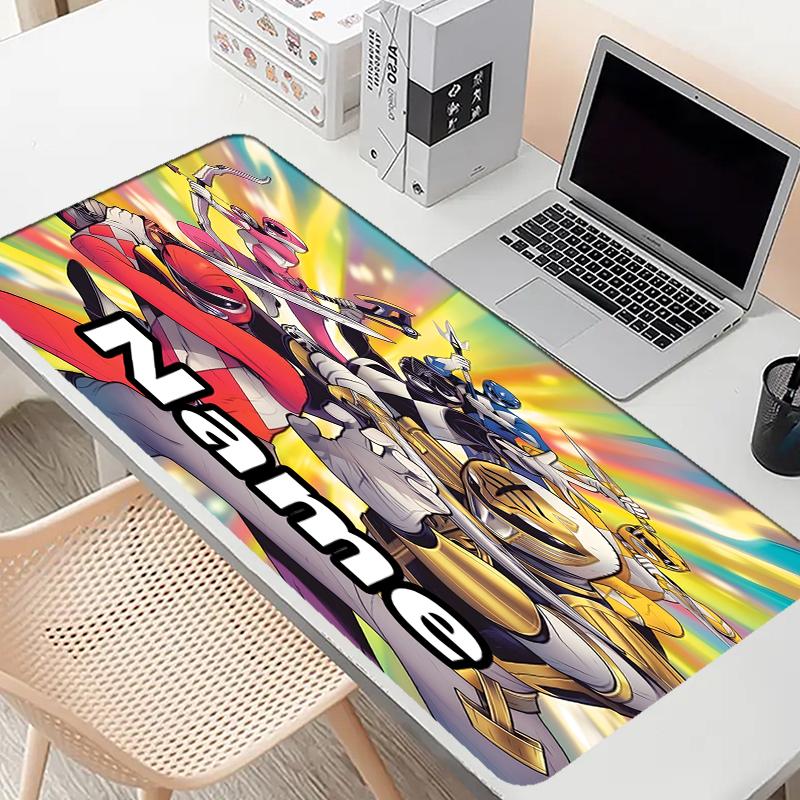 Custom Name Personalized Mighty Morphin Power Rangers Pattern Mousepad, Laptop PC Desk Mat, Decorative Desk Mat for Home Keyboard Pad Gift