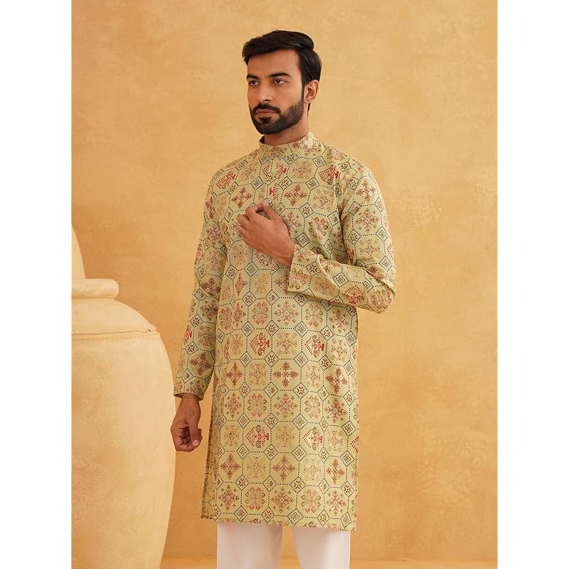 SOJANYA (Since Men' Cotton Blend Printed Pista Only Long Kurta