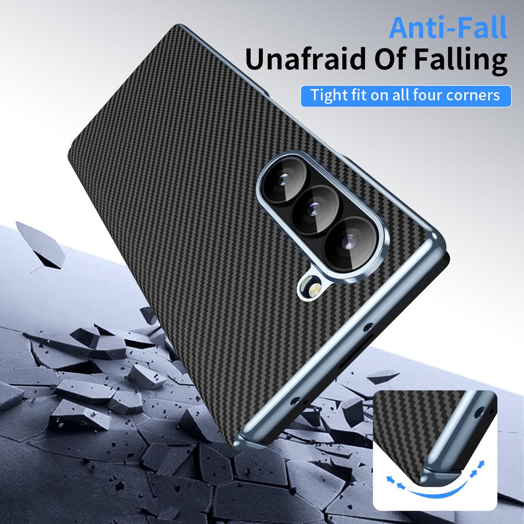 For Samsung Galaxy Z Fold5 5G Case Electroplating Lens Carbon Fiber Texture PC Phone Cover
