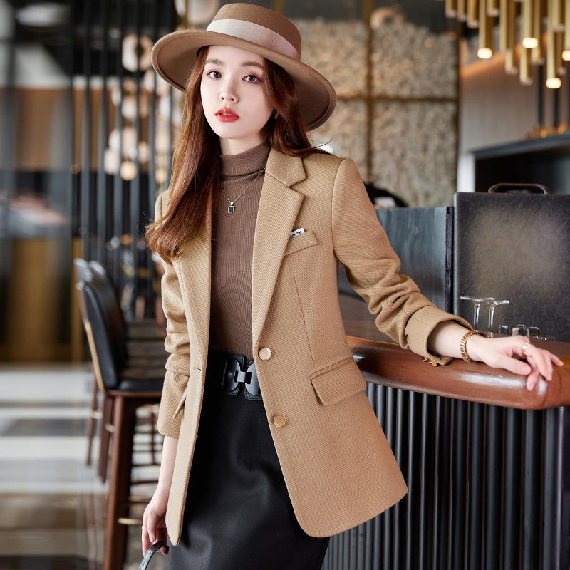 Women's Black Wool Suit Jacket - Autumn/Winter 2025, Petite Fit, Stylish Casual, Thick & Padded
