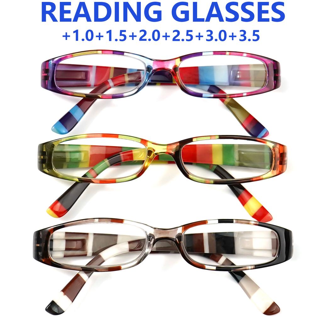 Modische Lesebrille mit kleinem Rahmen und floralem Druck an den Bügeln mit hohlem Design für Damen und Herren Presbyopie +1.0 bis +4.0