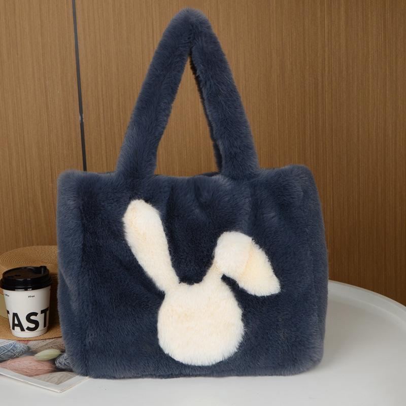 Soft and Cute Rabbit Plush Bag with Big Ears Women's New Large Capacity Hand-held Shoulder Bag Trendy Tote Bag
