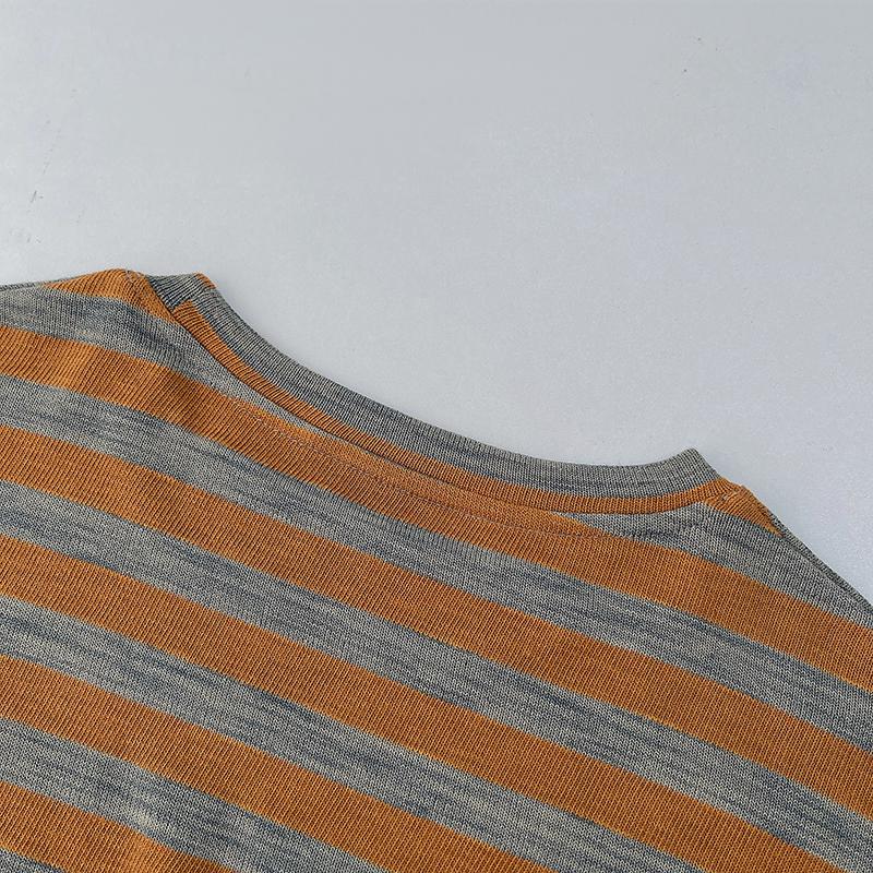 European Women's Oversized Gray-Orange Striped Long-Sleeve T-Shirt, Autumn 2025 Collection – Soft, Comfortable, and Versatile.