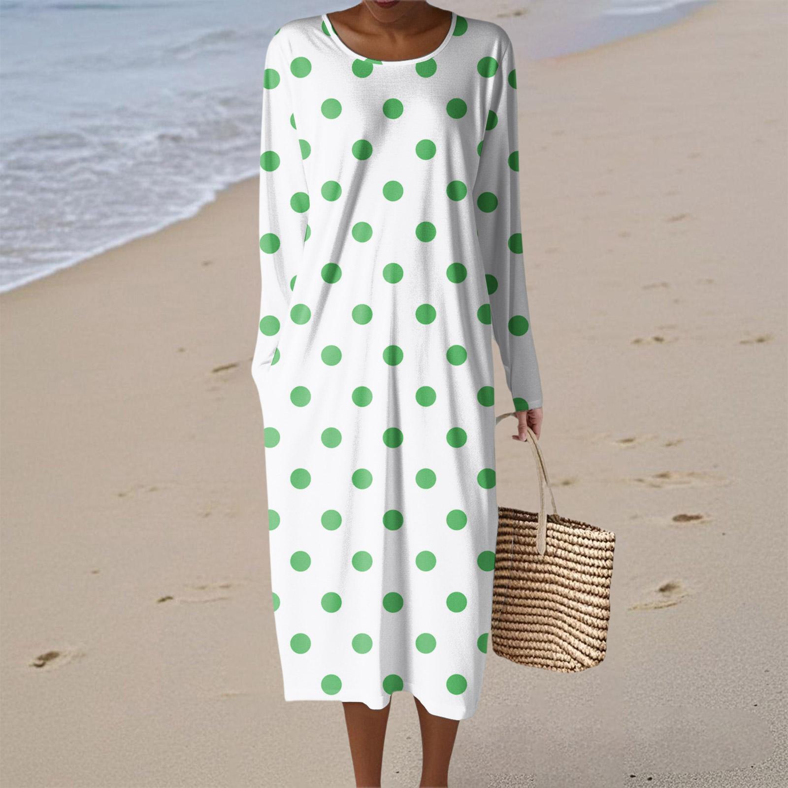 

Женское модное повседневное платье с длинным рукавом, в полоску и горошек, с круглым вырезом и карманом, элегантное и сдержанное. XXL