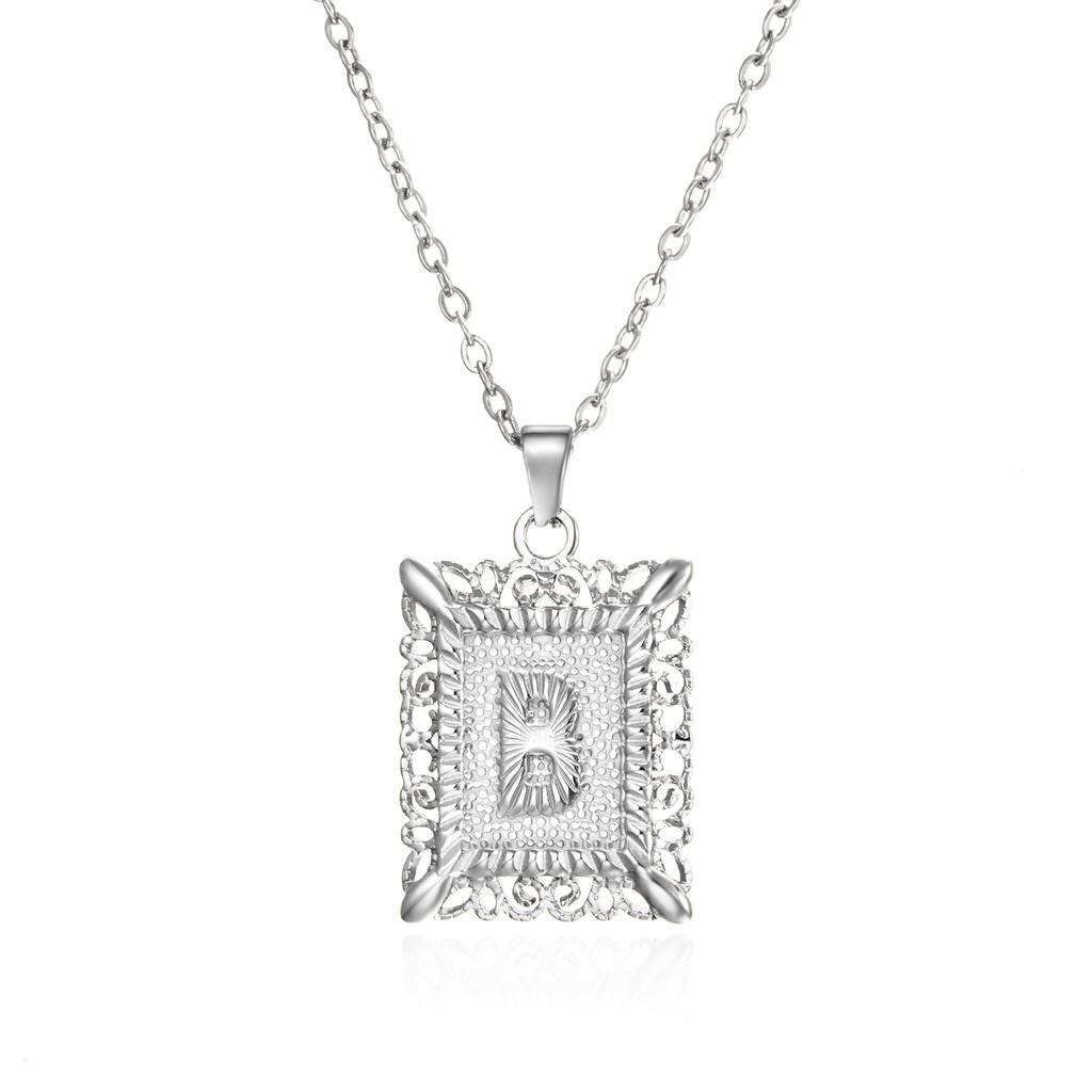 Tide 26 English Letters Stainless Steel Necklace Fashion Square Letter Hollow Pendant Necklace