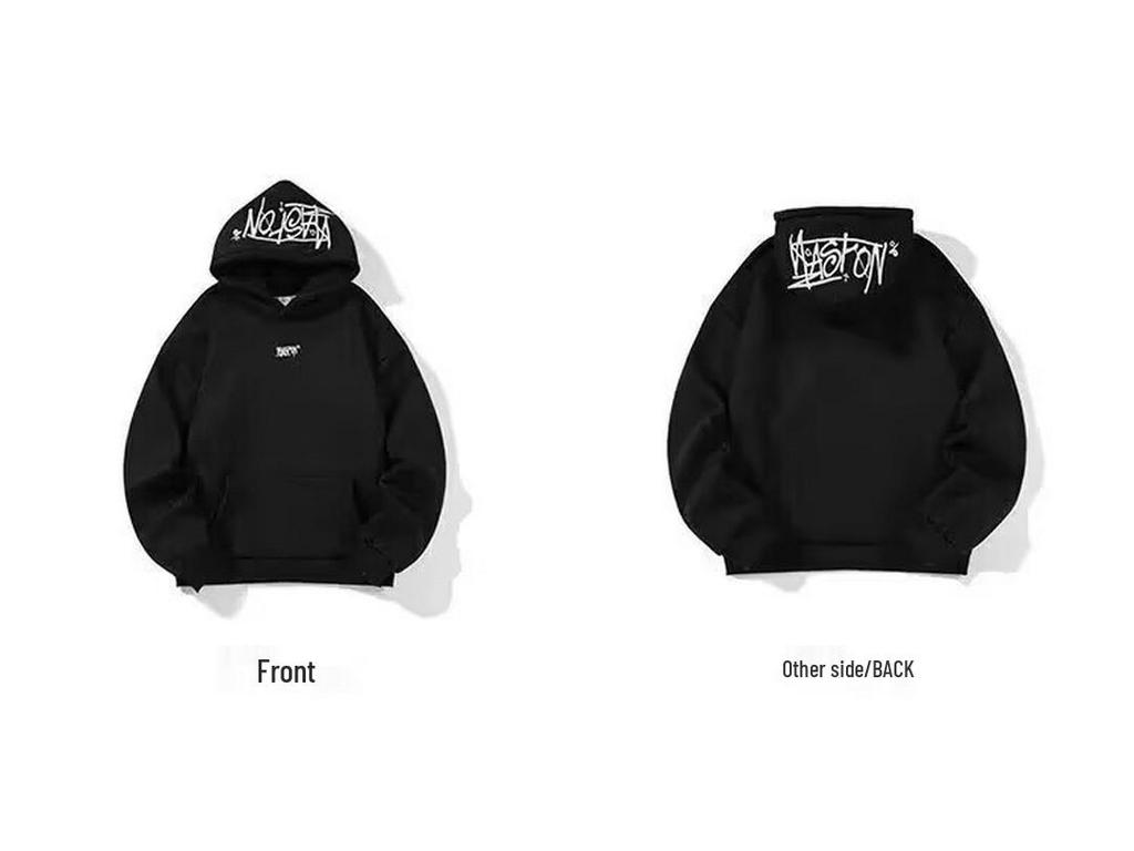 Men's American Style Gradient Letter Embroidery Fleece-Lined Hooded Sweatshirt, Autumn Loose Fit Versatile Casual Hoodie