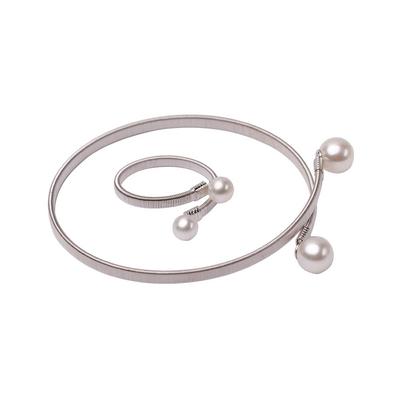 Weiße Süßwasserperle Perlenarmband Ring Set 925 Sterling Silber Accessoire Damen Geschenk Elegant