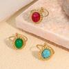18K Gold-Plated Stainless Steel Open Adjustable Retro Natural Stone Ring