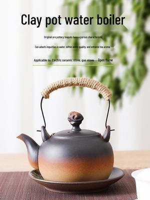 Clay Teapot with Lid and Handle for Electric or Charcoal Stove
