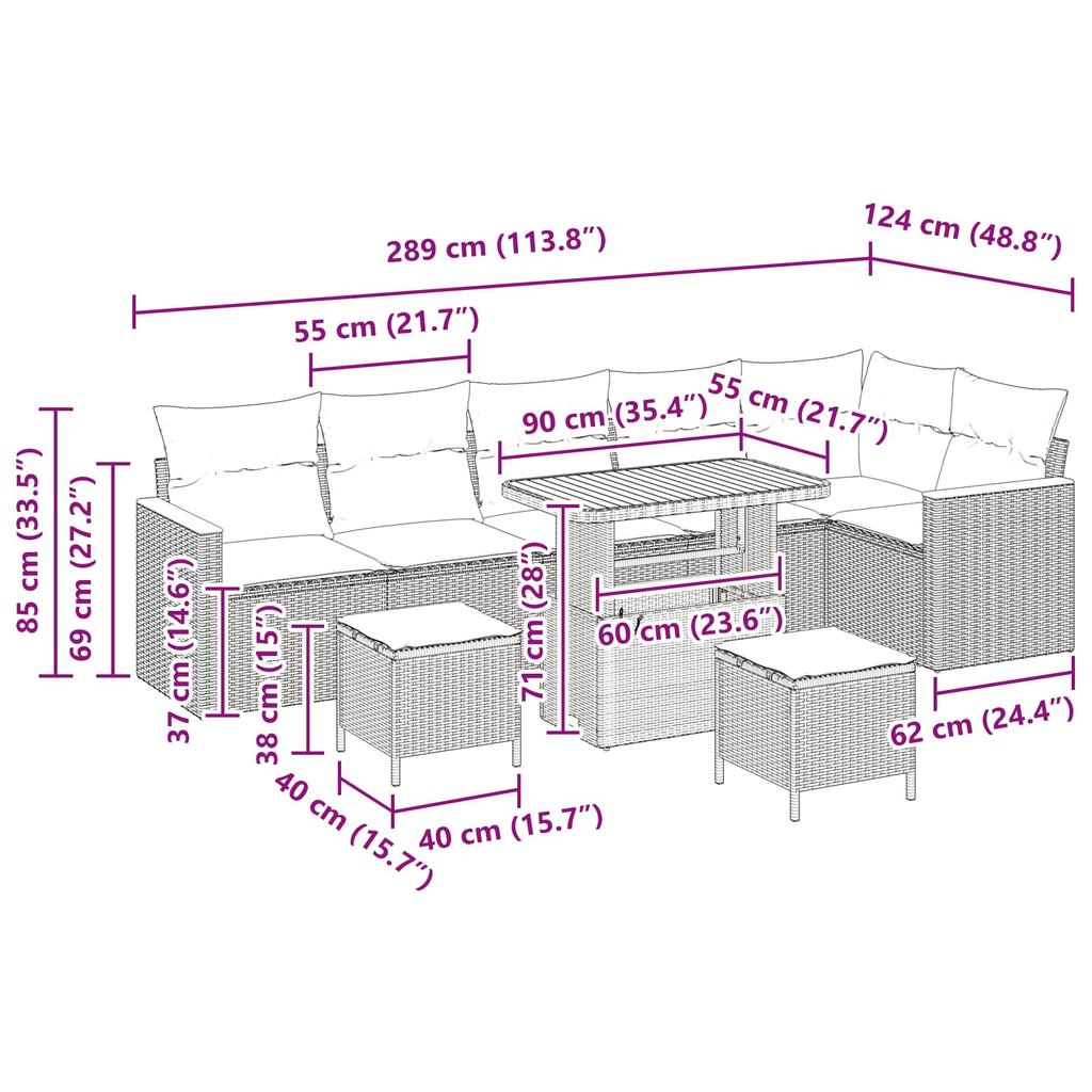 9 Piece Garden Sofa Set In Beige Poly Rattan