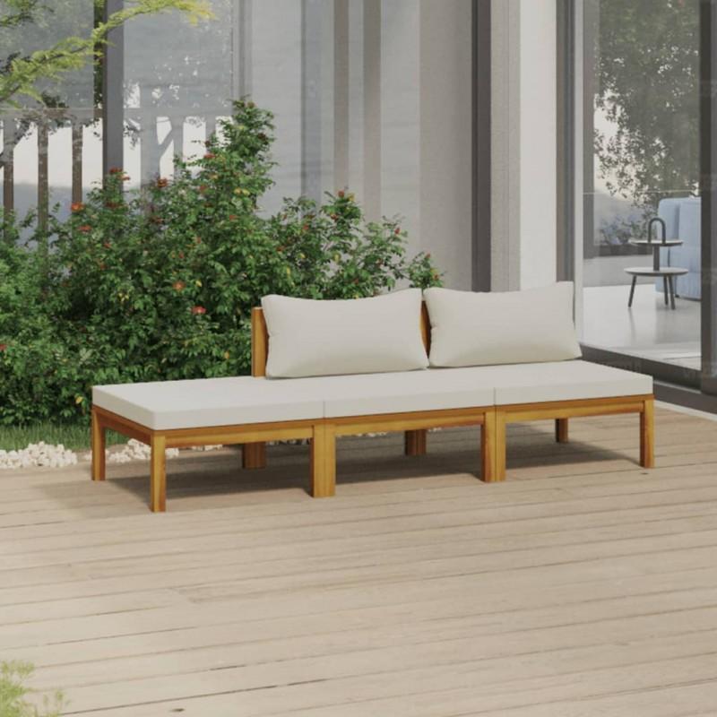 Day and Night - Day and Night Garden Furniture 3 Pcs Solid Acacia Wood Cream Cushions