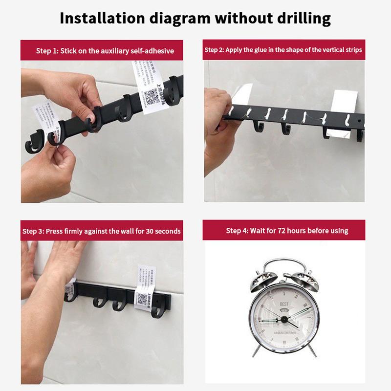 Freies Stanzen Wandmontierter Badezimmerhaken Türhaken Weltraumaluminium Wandhaken (3/4/5/6/7) Halterung