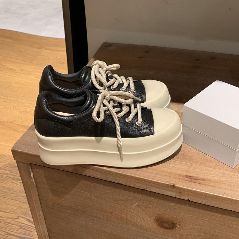 

Autumn and winter new leather heightened thick-soled lace-up casual style versatile leather surface casual board shoes women 35 чорний