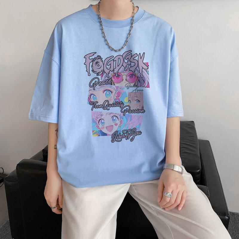 Unisexs Cotton Tshirts White 5XL Unisexs Oversized T Shirt Summer Casual Wear Letter Anime Print Tee Shirts for Unisex Male Clothes
