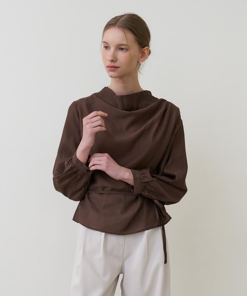 BIBYSEOB Cowl Neck String Blouse Brown [T61]