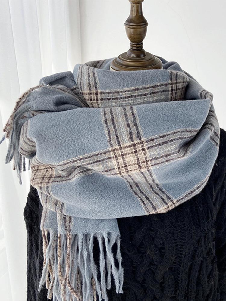Women Winter Vintage Knitted Scarf Headscarf Ladies Men Casual Plaid Tassel Warm Scarve Mujer Male Wrap Shawl Unisex New Korean