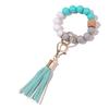 Stock Silicone Beads Elastic Bangle Bracelet Keychain Leather Tassel Silicone Beads Bracelet Wristlet Keychain for Women