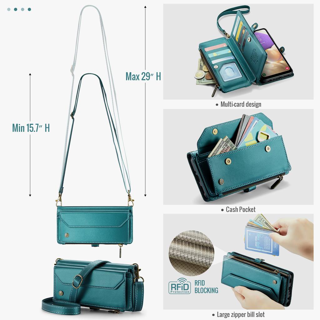 For Samsung Galaxy A32 5G/M32 5G Leather Case CASEME C36 Zipper Multiple Card Slots Phone Cover with Straps