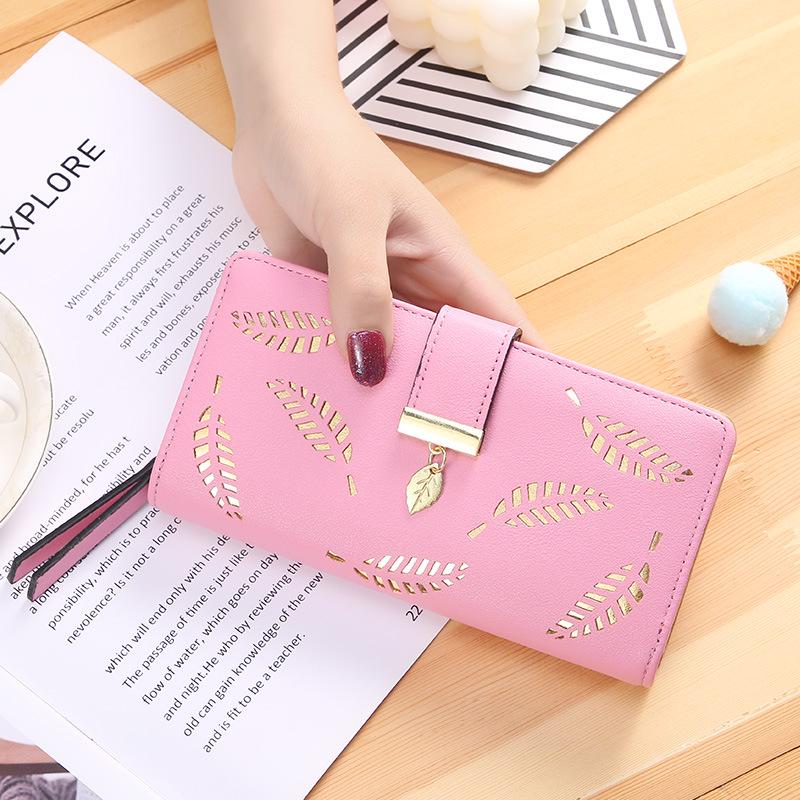 2024 Korean Style Women's Long Clutch Wallet with Hollow Leaf Design