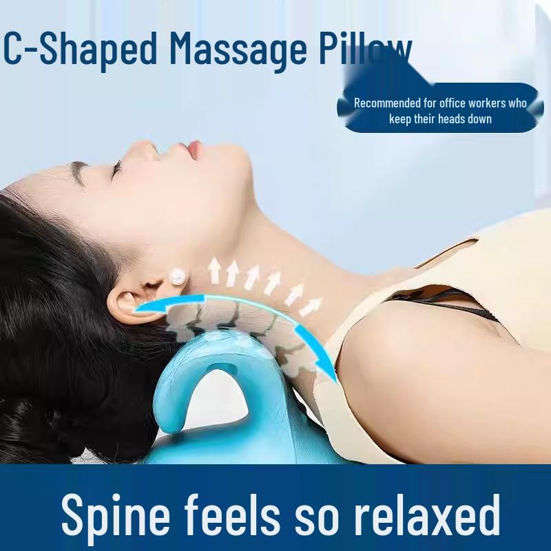Cervical Spine Corrector: C-Type Traction Massager Pillow with Rich Package