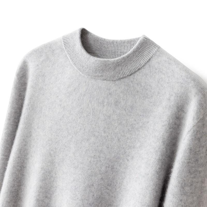100 pure cashmere shirt solid color flat semi-turtleneck sweater basic knitting men