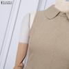 ZANZEA Women Elegant Doll Collar Summer Casual Sleeveless Dress