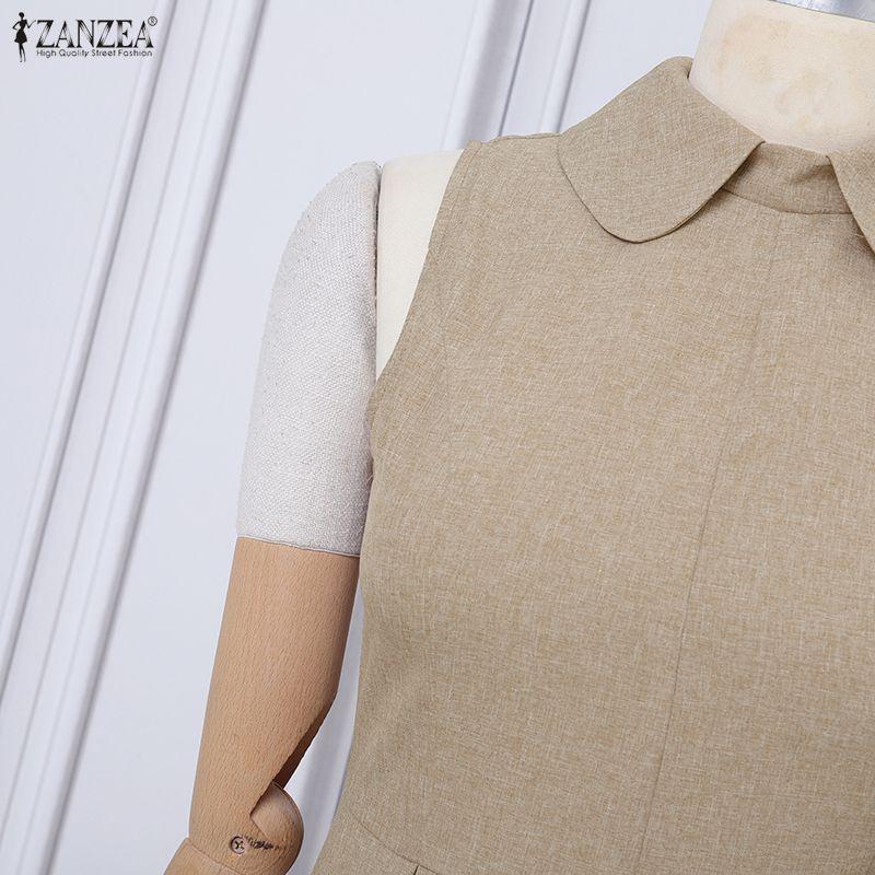ZANZEA Women Elegant Doll Collar Summer Casual Sleeveless Dress