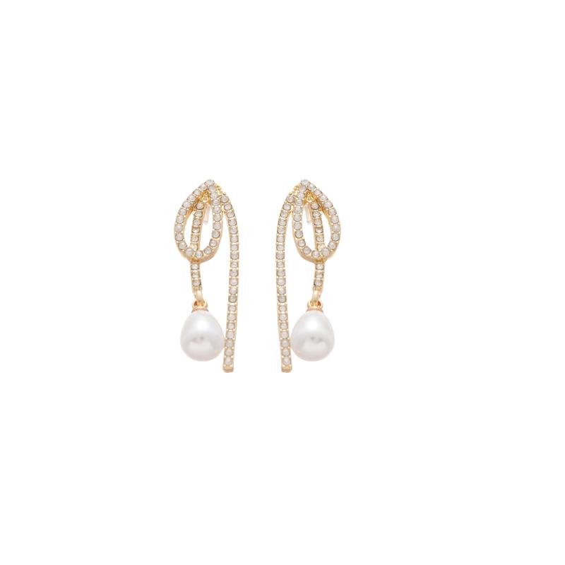 Inlaid Crystal Imitation Pearl Waterdrop Tassel Long Personality Geometry Dangle Earrings for Women Korean Fashion Jewelry