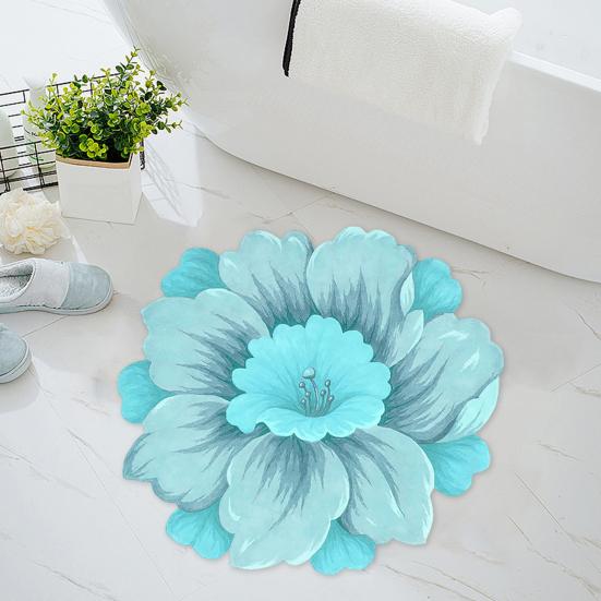 Lotus Flower Floor Mat Non-Slip Round Area Rug Washable Floral Carpet Chinese Style Rug for Bedroom Living Room Kitchen Bathroom Cloakroom