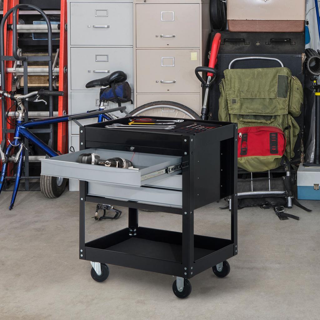 Professional Workshop Trolley Tool Chest Cabinet in Sheet Metal, Black, 68 x 46 x 88cm