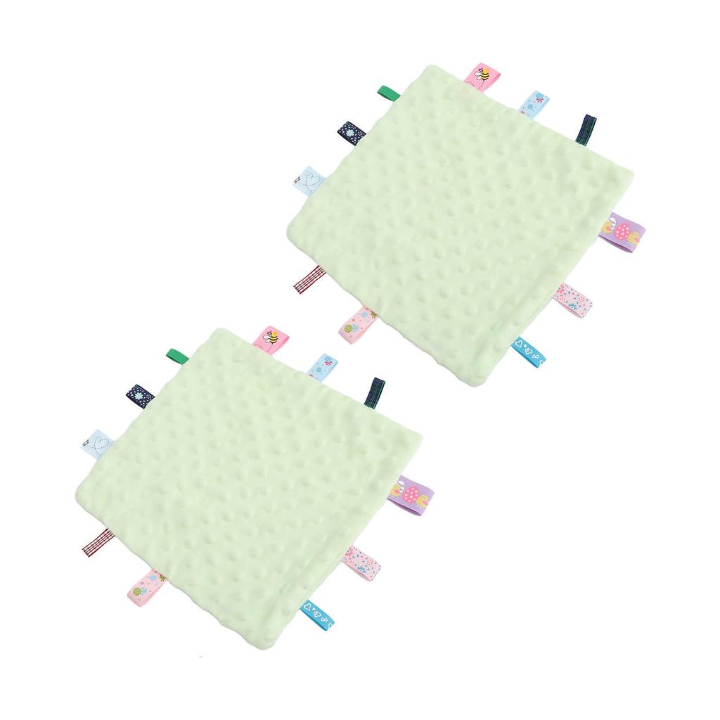 2 Stück Babyetiketten Sicherheitsdecke Reine Baumwolle 3D Partikel Sensorische Entwicklung Baby Komfortdecke mit bunten Etiketten