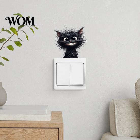 Cute Animal Switch Sticker Luminous Light Decals, Glow in The Dark Cat Sticker, Cartoon PVC Wall Art Mural for Bedroom Living Room Waterproof Decal