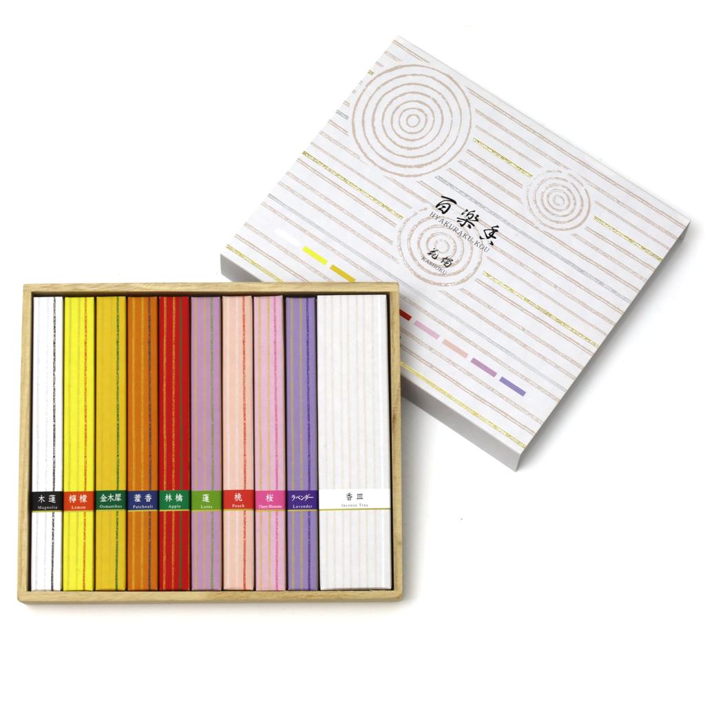 Kommt mit einem Räucherstäbchenhalter Ein ruhiger Moment, der die Seele beruhigt Japanisch modern 9 Arten von blumigen Düften Räucherstäbchen Blumige Kerzen Hyakraku