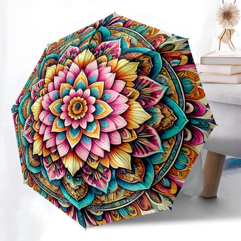 Flower Automatic Folding Umbrella Compact 8-Rib Design Durable Plastic & Iron for Outdoor Daily Use Gift for Friends & Family