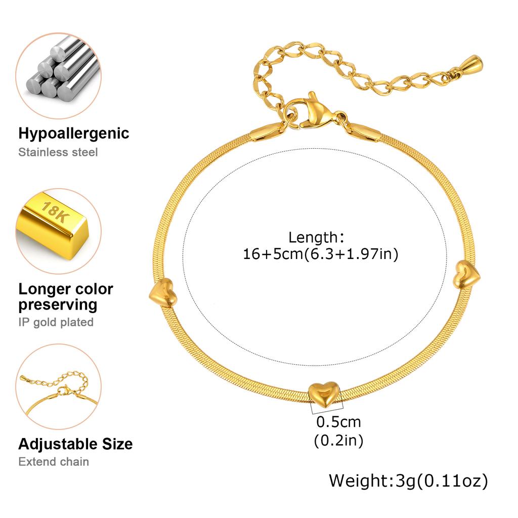 Minimalist Blade Chain Heart Bracelet for Women Gold Plated Stainless Steel Waterproof Bracelets Chic Jewelry Gift