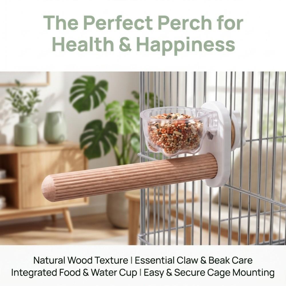 with Feeder Parrot Stand 2 IN 1 Bird Perch Premium Wooden Parrot Perch  Household Use