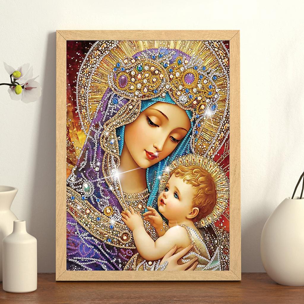 Jungfrau Maria Teilweise DIY 5D Speziell geformter Bohrer Diamantmalerei Edelstein Kunst für Erwachsene/Anfänger Geschenkidee Heimwanddekoration 30x40cm